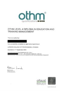 OTHM Level 4 Diploma in Education and Training Management